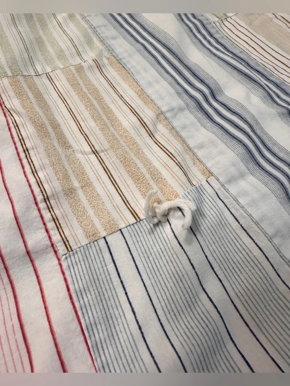 VTG Tommy Hilfiger Patchwork Tie Quilt Coverlet 88x86” Cotton Pastels Stripes